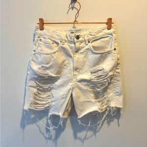 Zara Women's White Distressed Denim Shorts Size 6